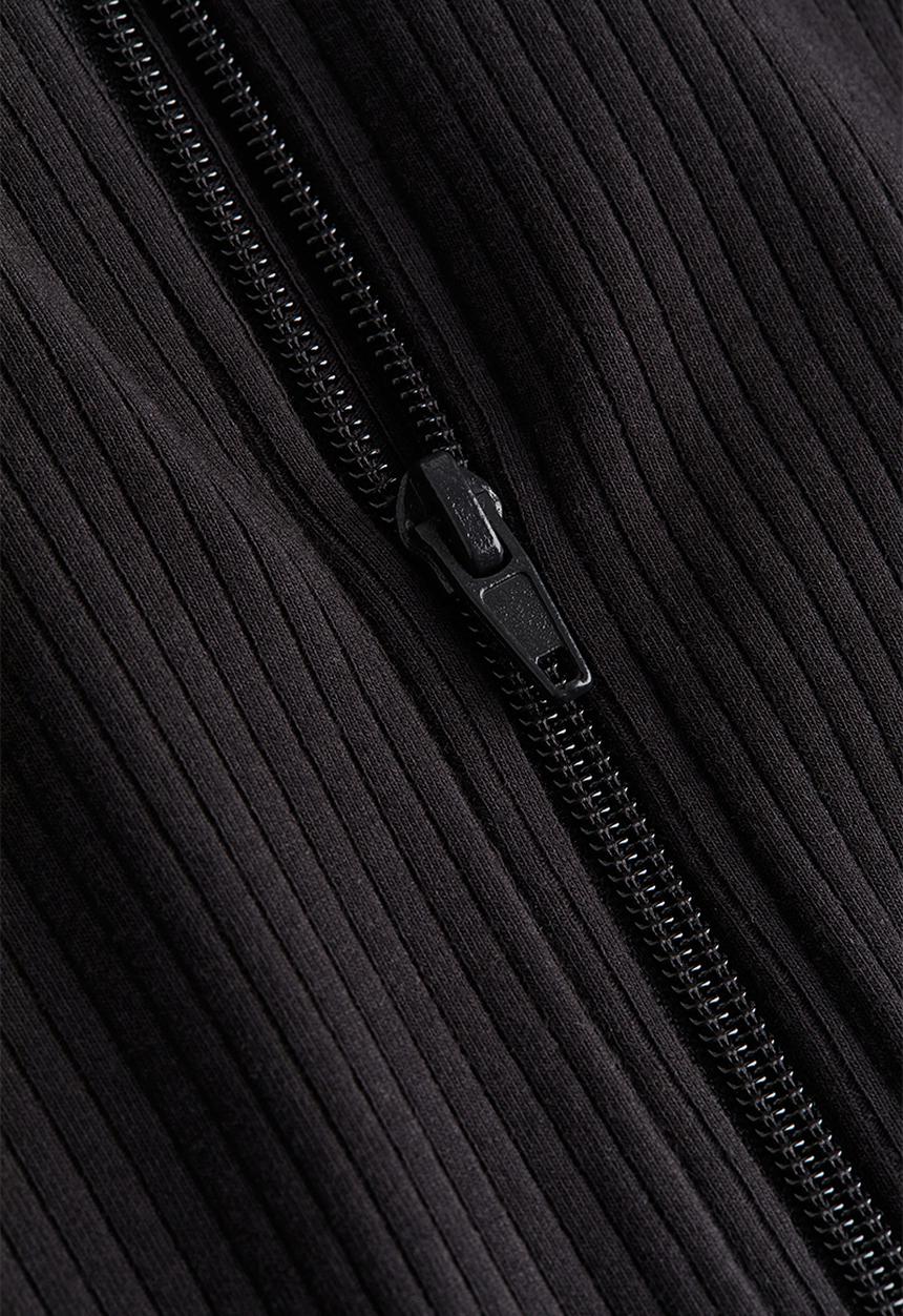 H&M - Ribbed zip-through hoodie - black