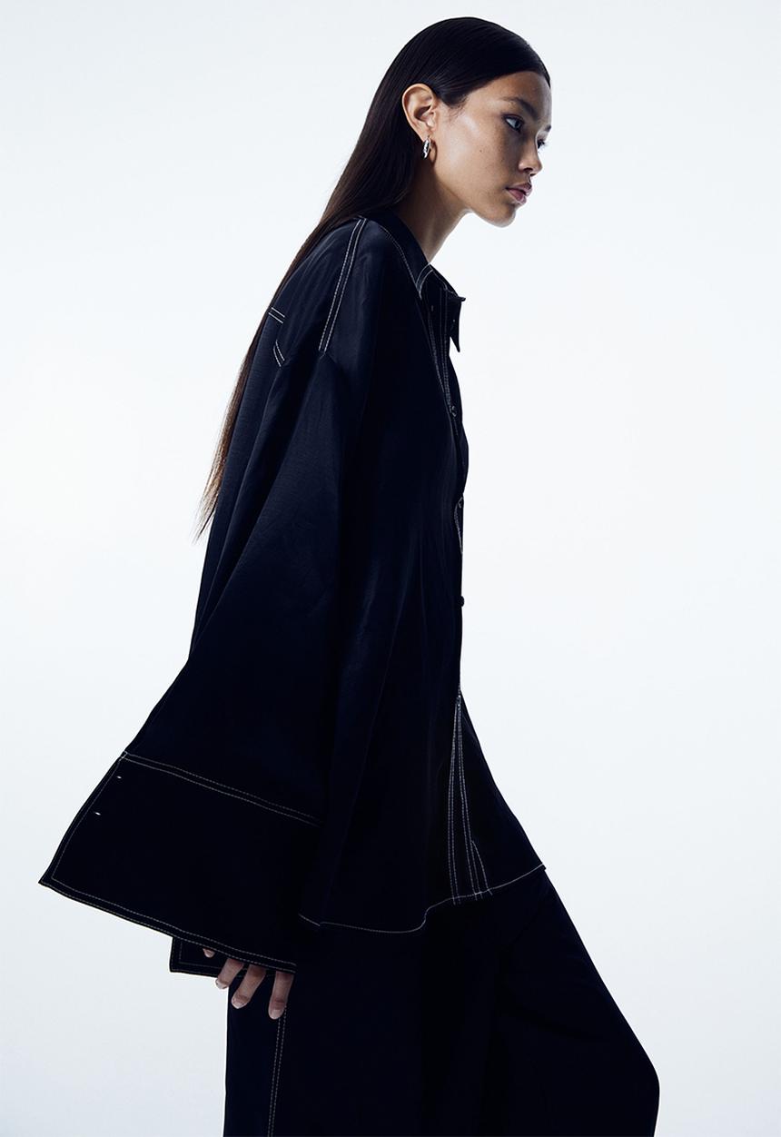 H&M - Oversized satin shirt - black