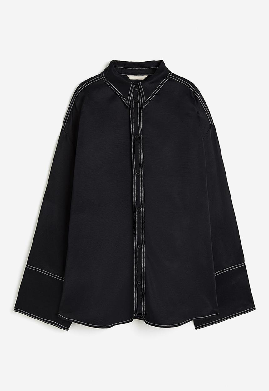 H&M - Oversized satin shirt - black