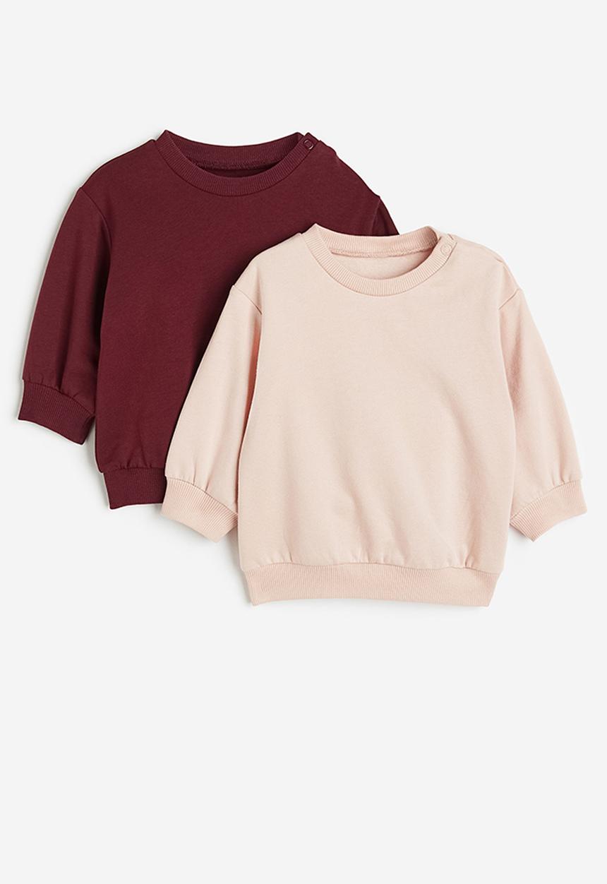 H&M - 2-pack cotton sweatshirts - light pink/dark red