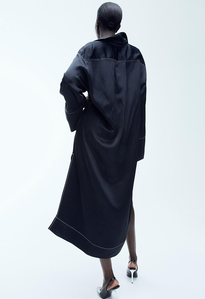 H&M - Oversized satin shirt dress - black