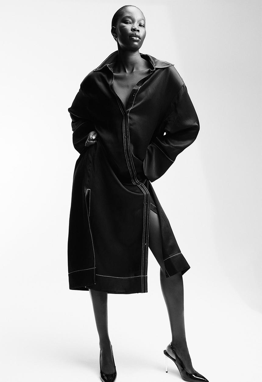 H&M - Oversized satin shirt dress - black