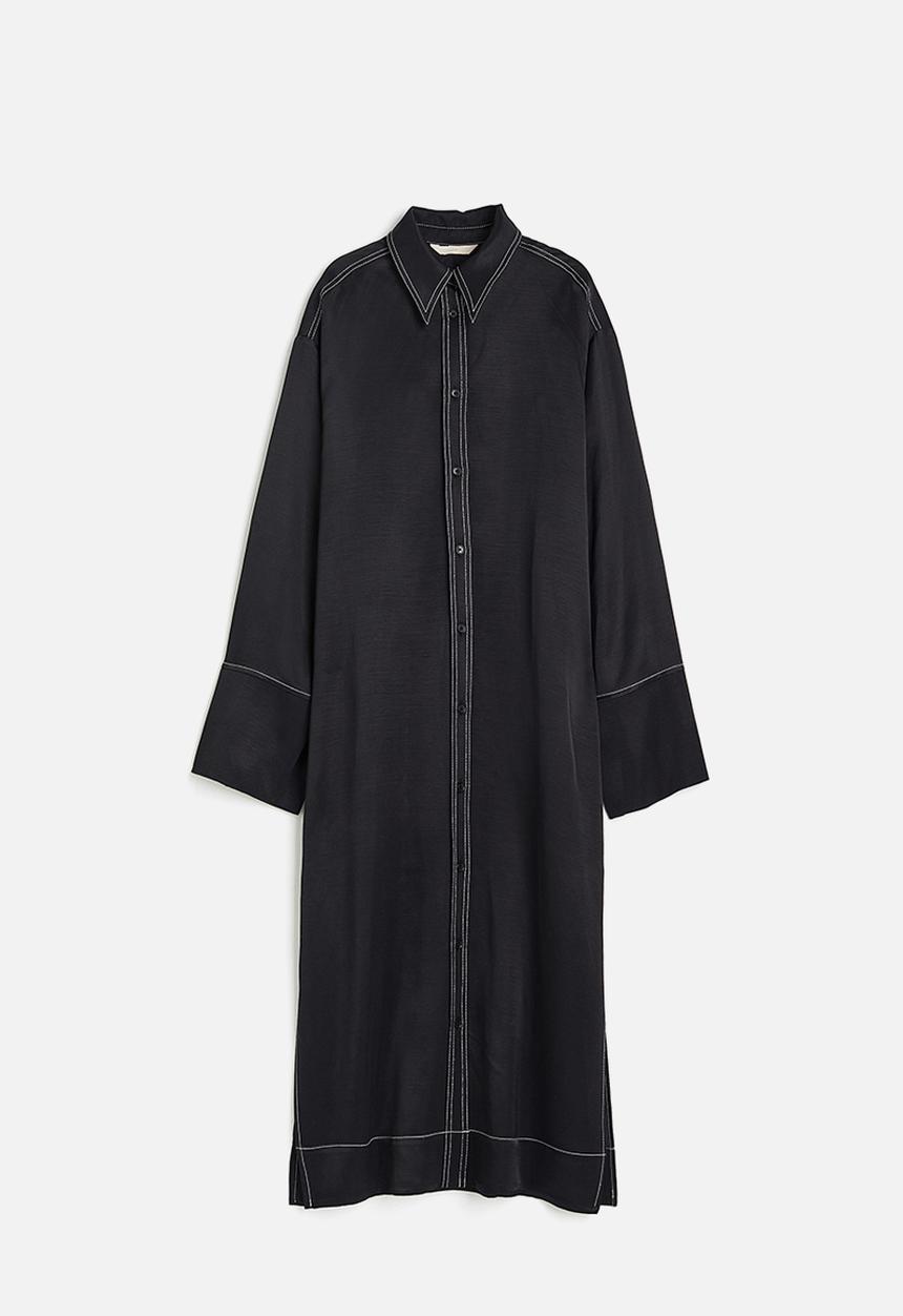 H&M - Oversized satin shirt dress - black