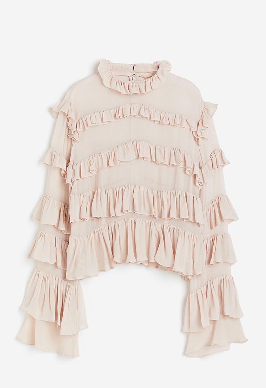 H&M - Frill-trimmed chiffon blouse - powder pink
