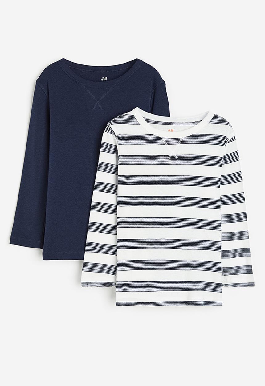 H&M - 2 pack long-sleeved t-shirts - white striped