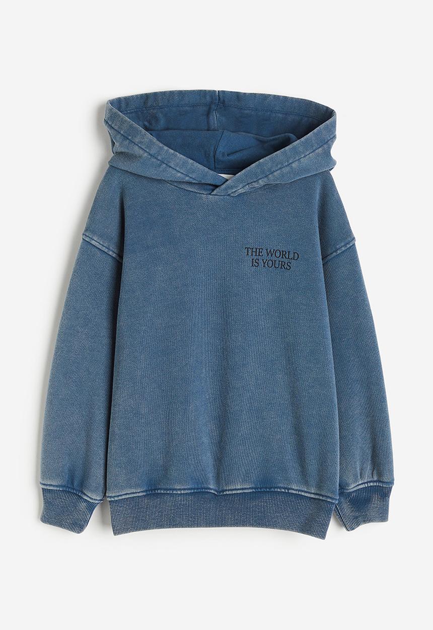 H&M - Washed-look printed hoodie - blue/multi