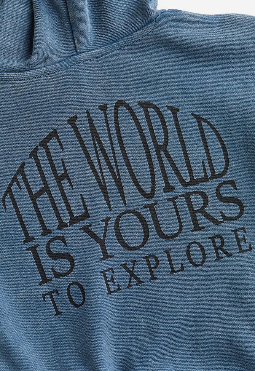 H&M - Washed-look printed hoodie - blue/multi