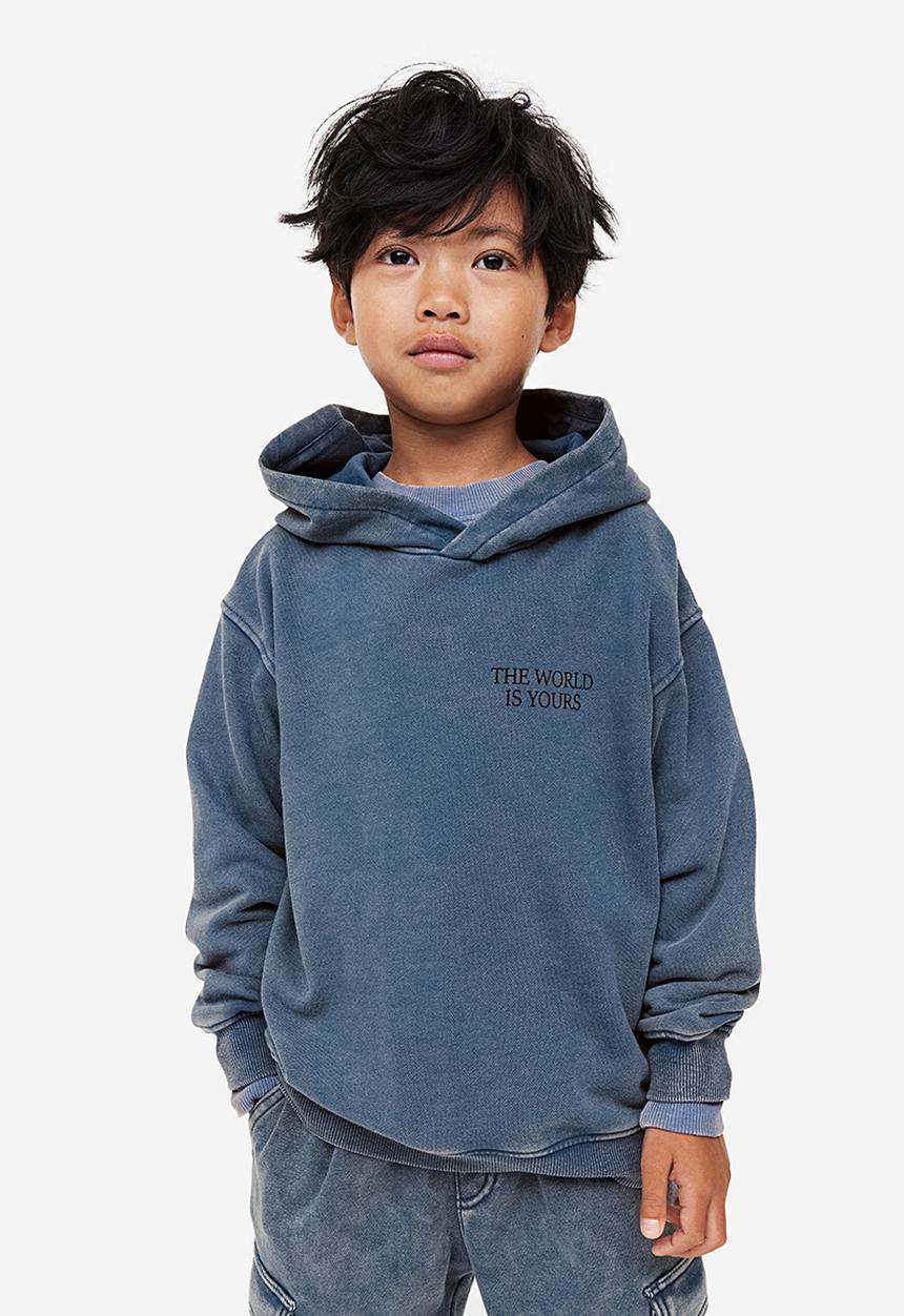 H&M - Washed-look printed hoodie - blue/multi