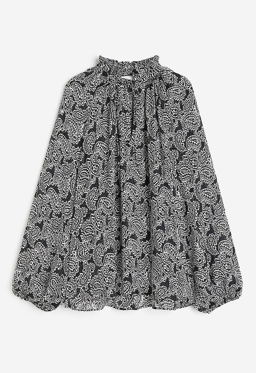 H&M - Frill-trimmed crêpe blouse - black