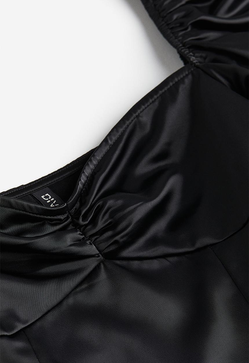 H&M - Balloon-sleeved satin dress - black