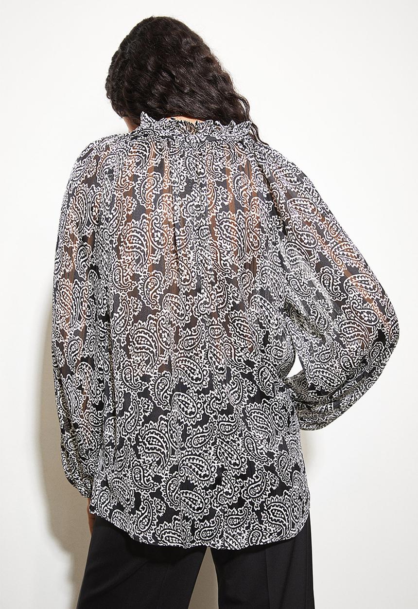 H&M - Frill-trimmed crêpe blouse - black