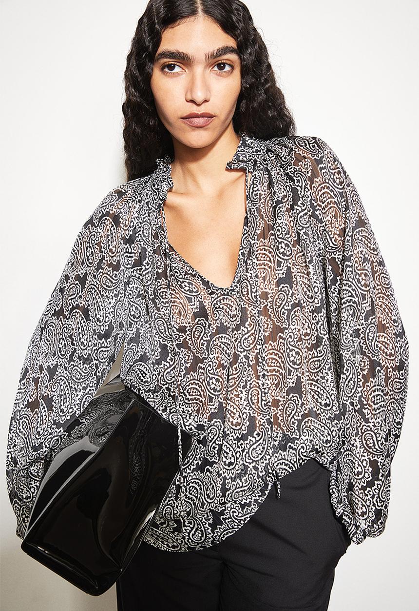 H&M - Frill-trimmed crêpe blouse - black