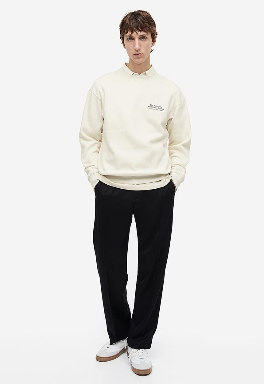 H&M - Loose fit printed sweatshirt - cream & stones