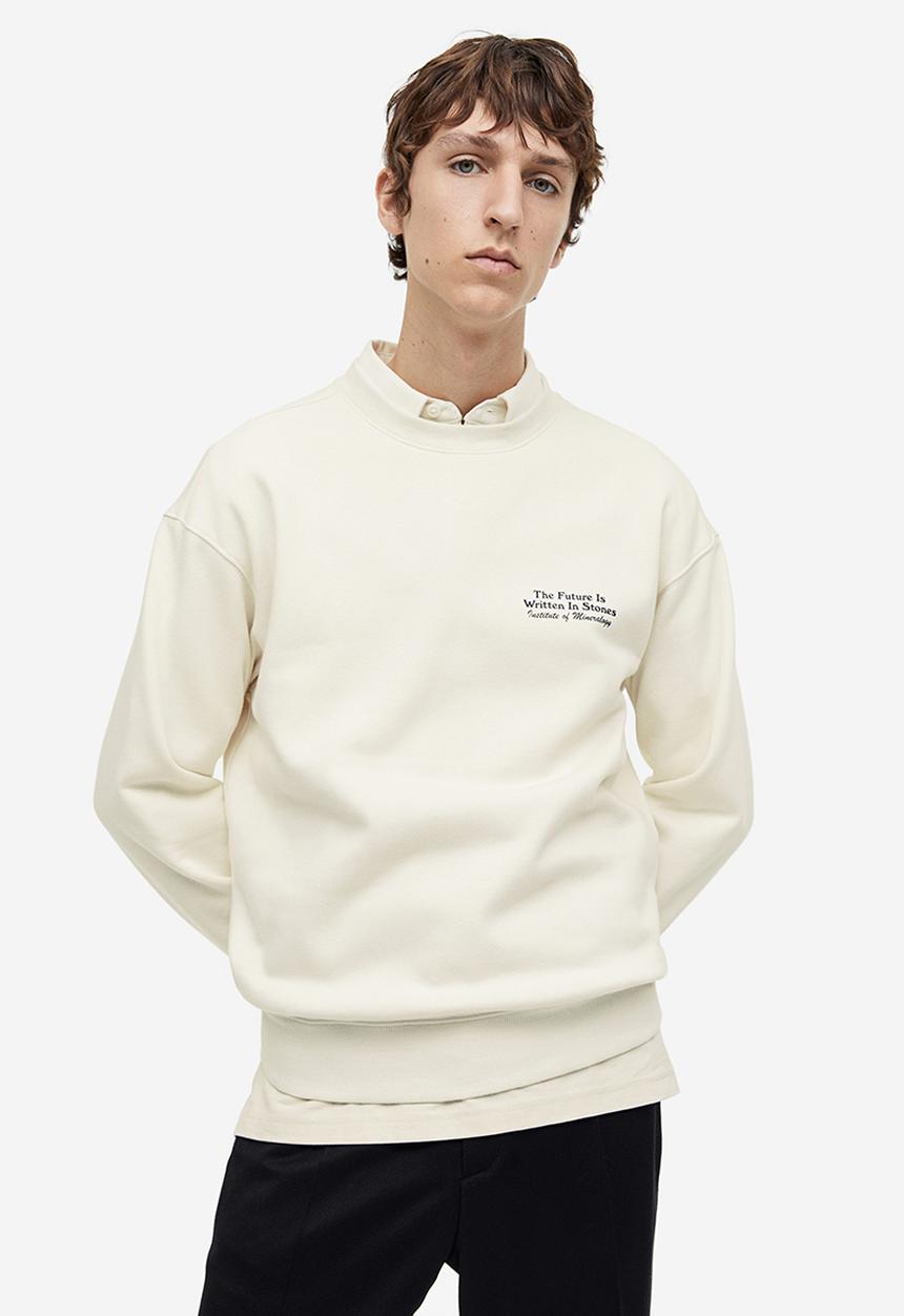 H&M - Loose fit printed sweatshirt - cream & stones