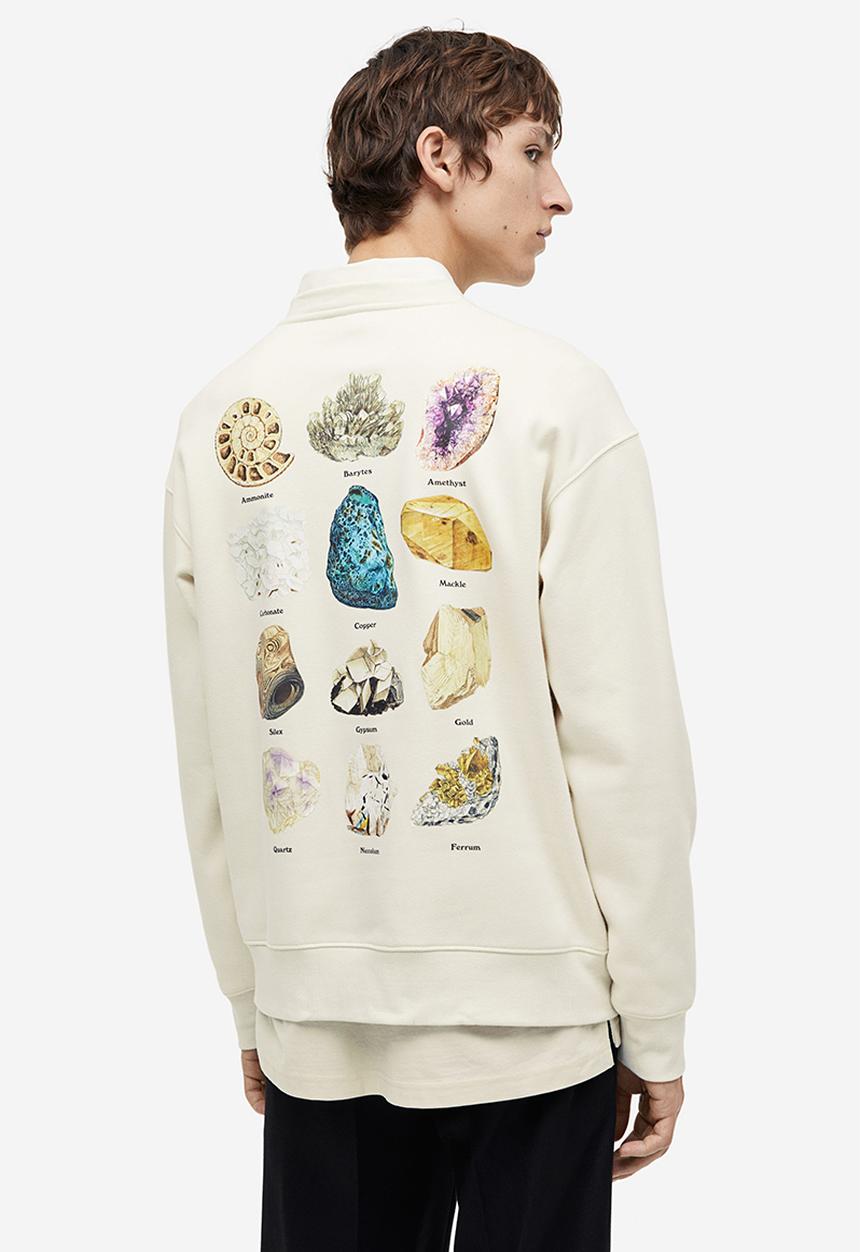 H&M - Loose fit printed sweatshirt - cream & stones