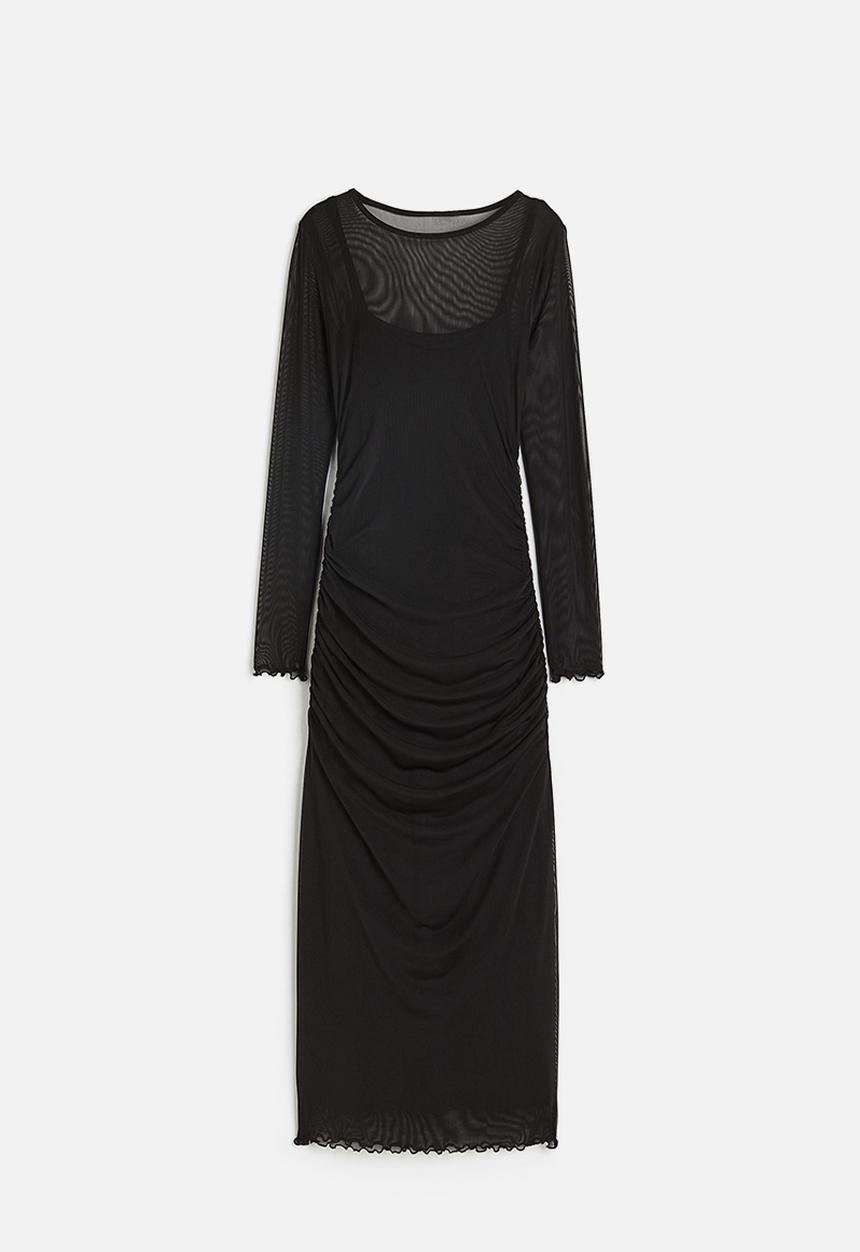 H&M - Gathered mesh dress - black