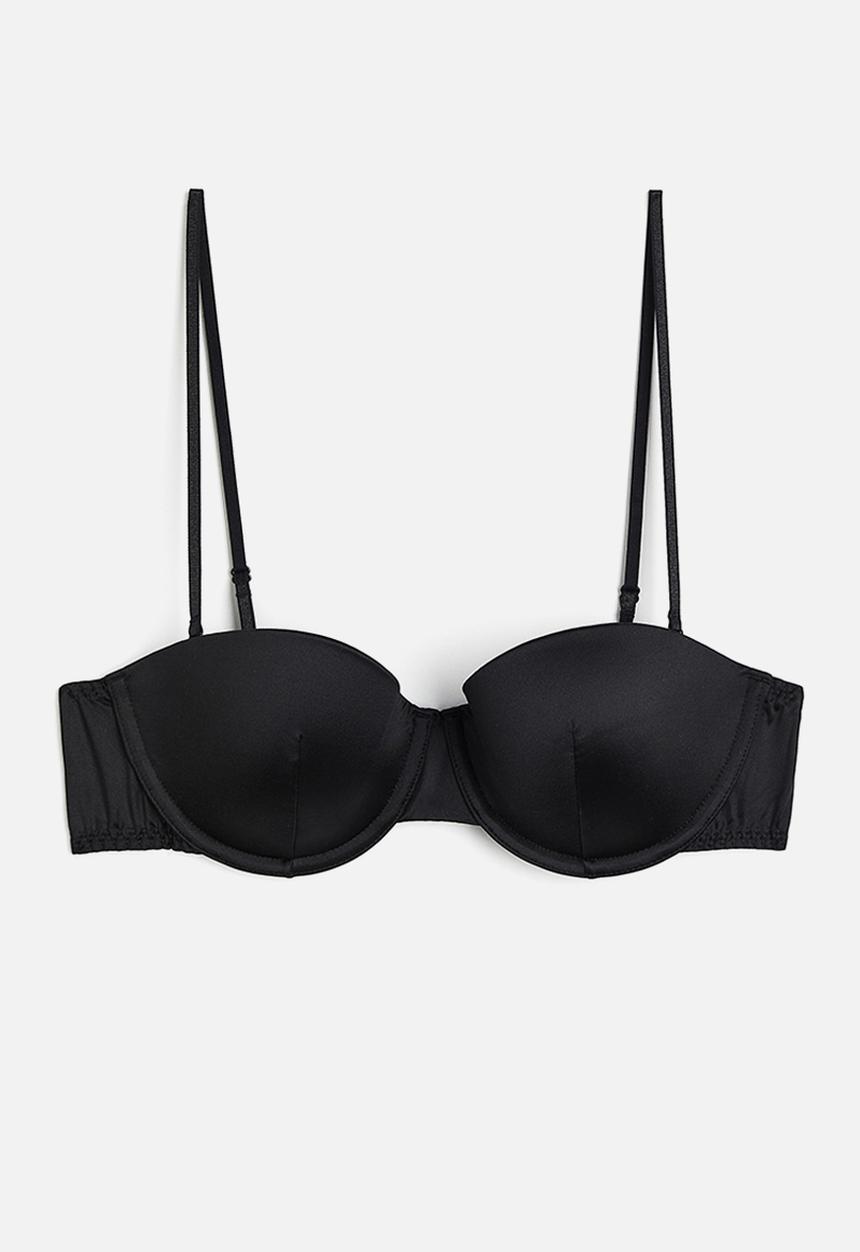 H&M - Satin padded balconette bra - black