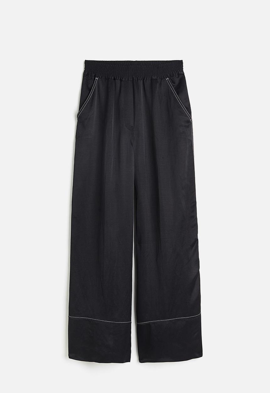 H&M - Wide satin trousers - black