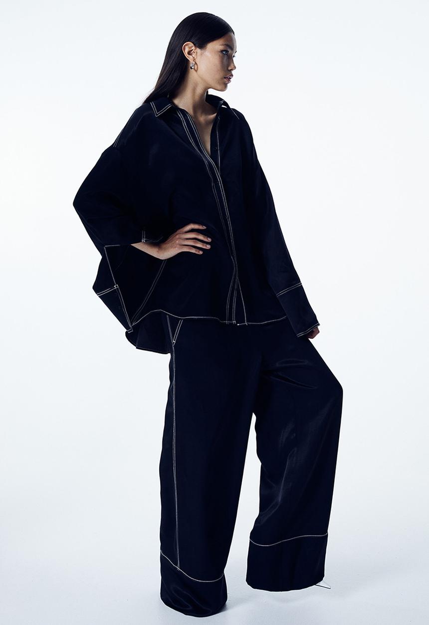 H&M - Wide satin trousers - black