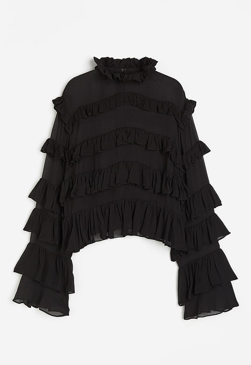 H&M - Frill-trimmed chiffon blouse - black
