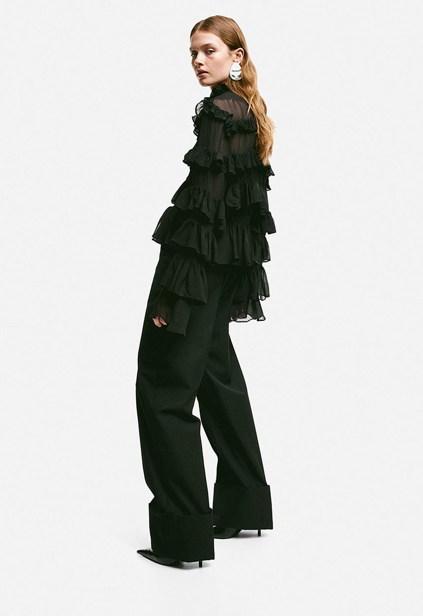 H&M - Frill-trimmed chiffon blouse - black
