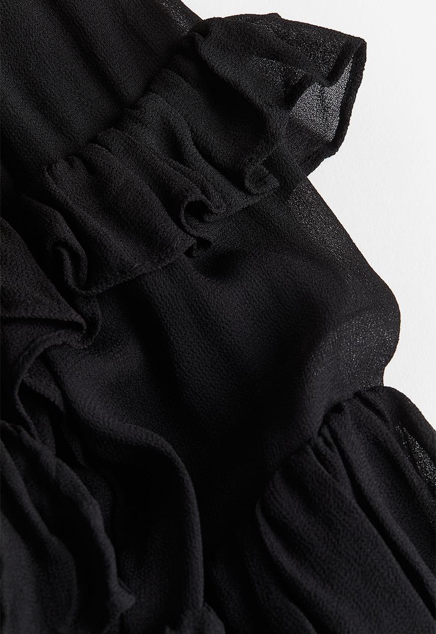 H&M - Frill-trimmed chiffon blouse - black