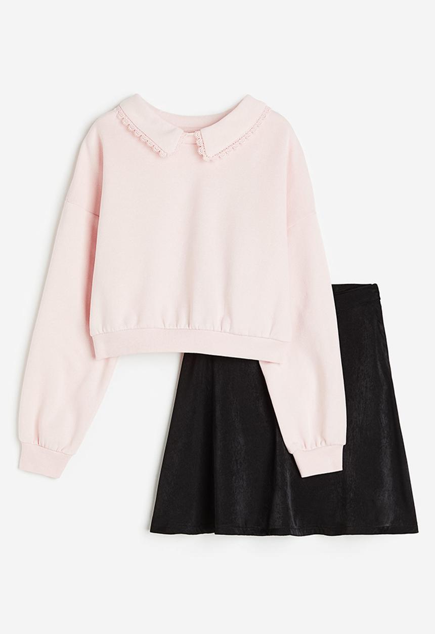 H&M - 2-piece sweatshirt and skirt set - pink, black