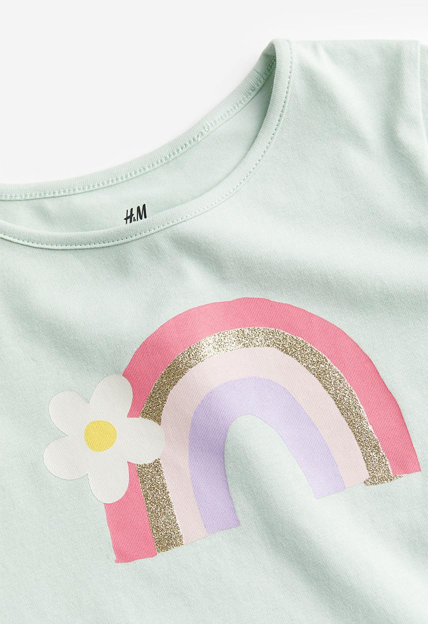 H&M - Printed jersey top - light green rainbow