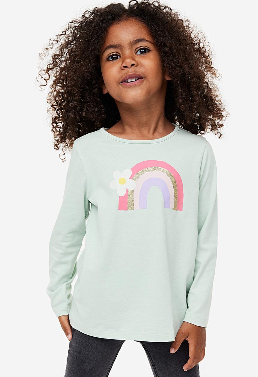 H&M - Printed jersey top - light green rainbow