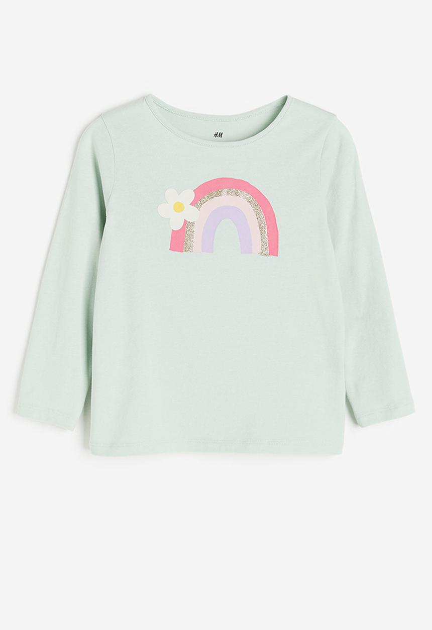 H&M - Printed jersey top - light green rainbow
