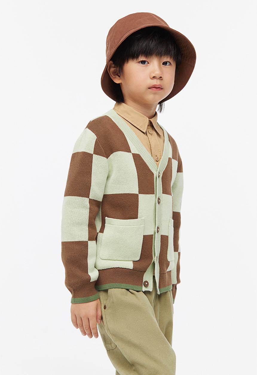 H&M - Jacquard-knit cardigan - light green/brown checked 