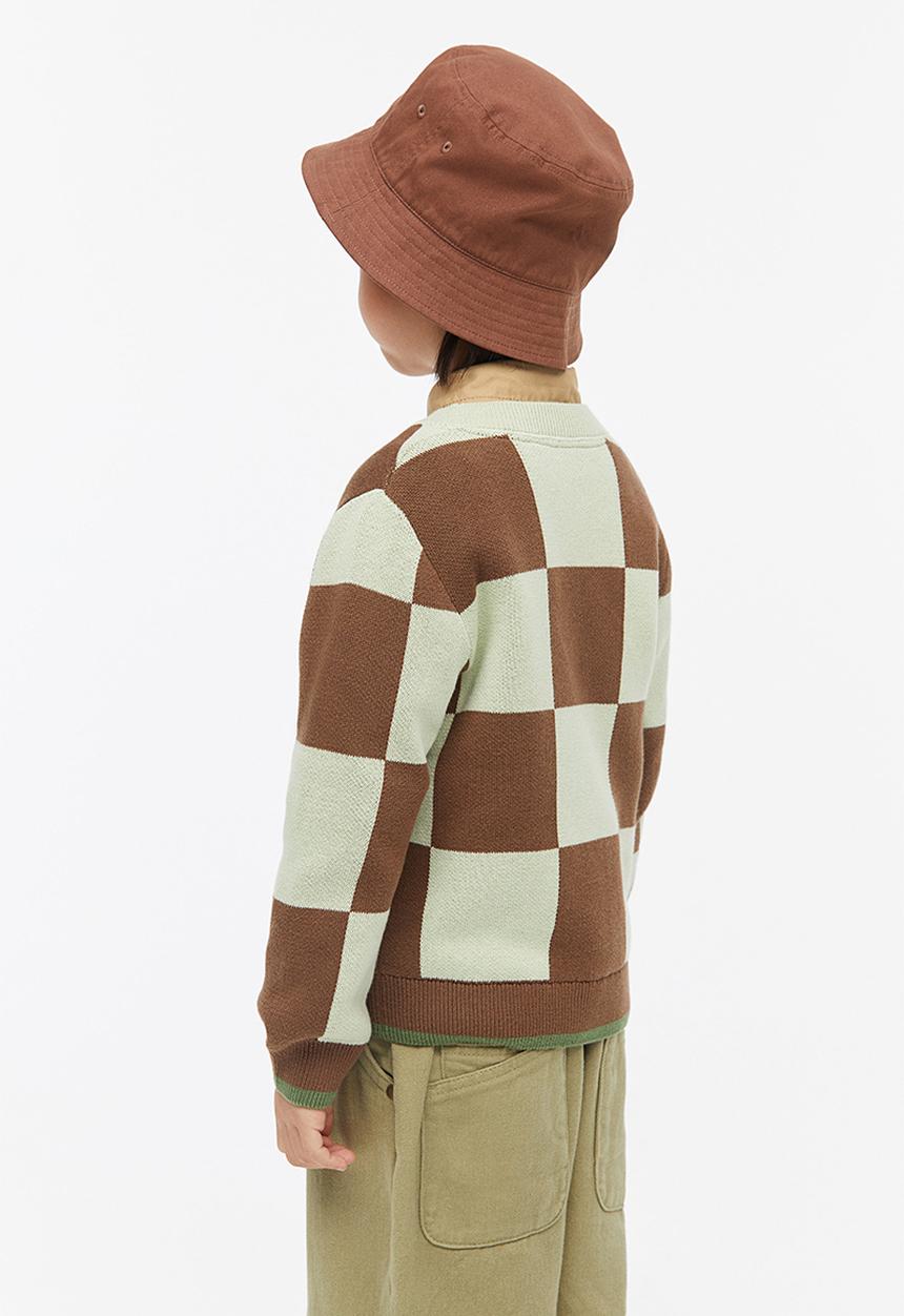 H&M - Jacquard-knit cardigan - light green/brown checked 