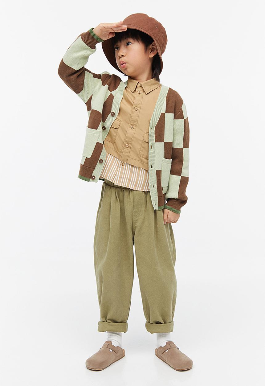 H&M - Jacquard-knit cardigan - light green/brown checked 