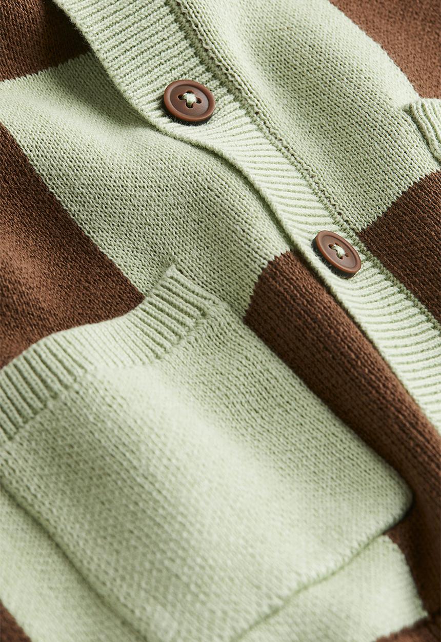 H&M - Jacquard-knit cardigan - light green/brown checked 