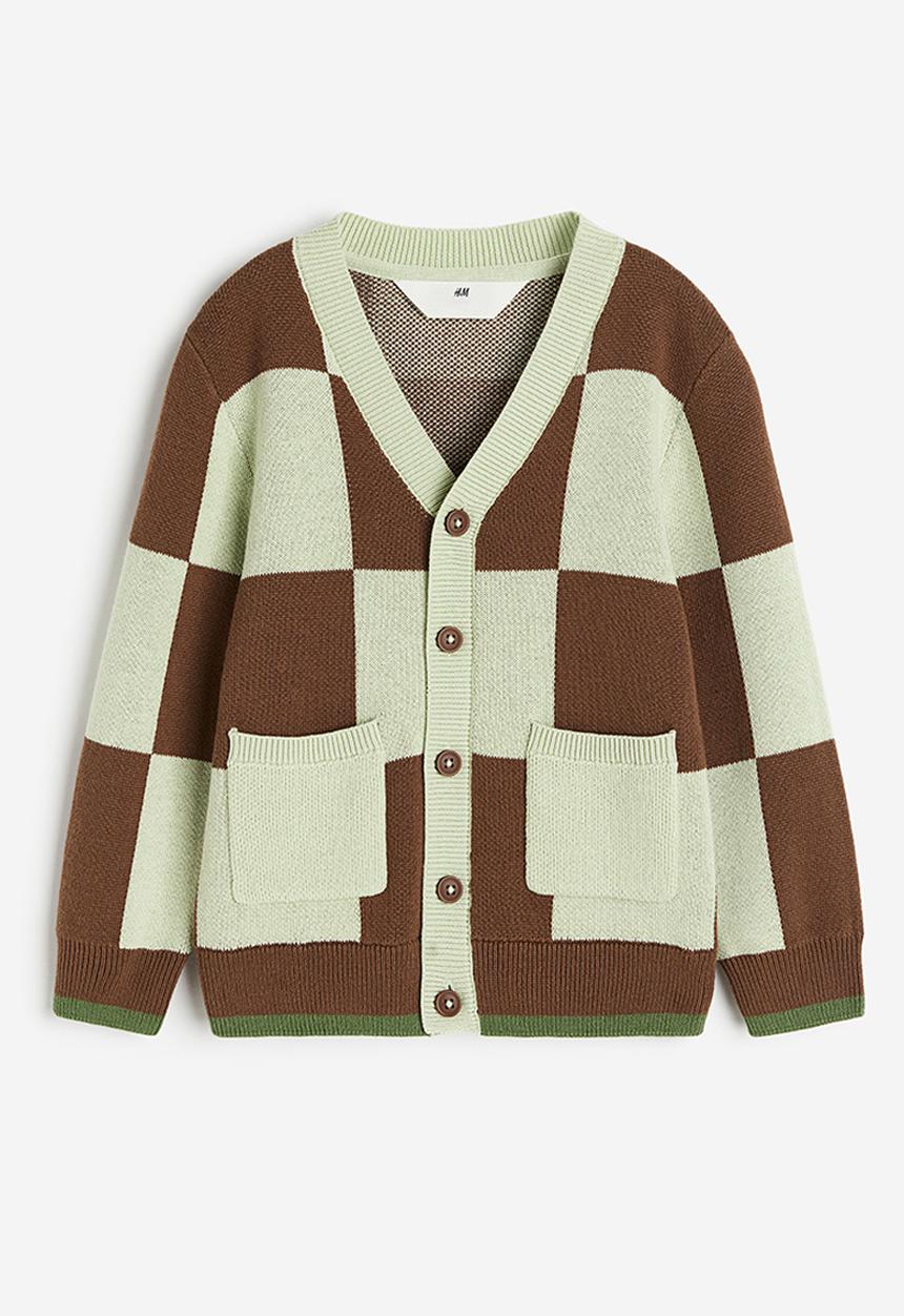 H&M - Jacquard-knit cardigan - light green/brown checked 