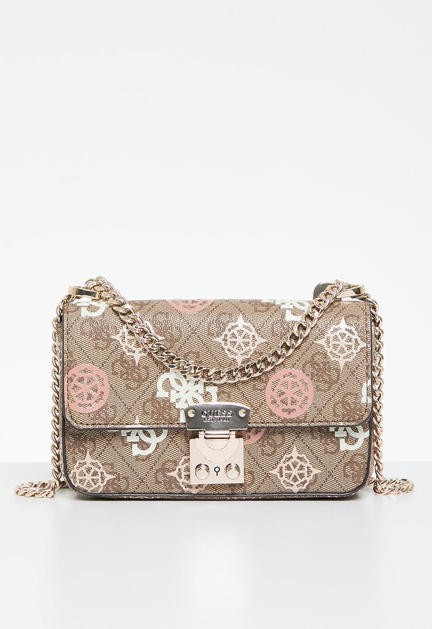 GUESS - Eliette logo mini cvtbl crossbody flap - latte logo multi