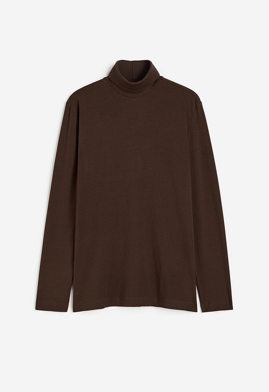 H&M - Slim fit cotton polo-neck top - brown