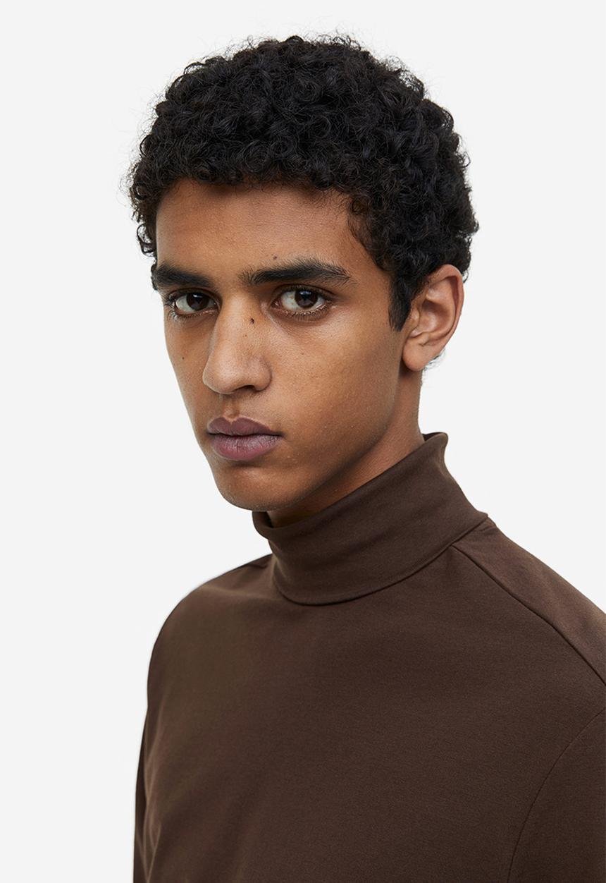 H&M - Slim fit cotton polo-neck top - brown