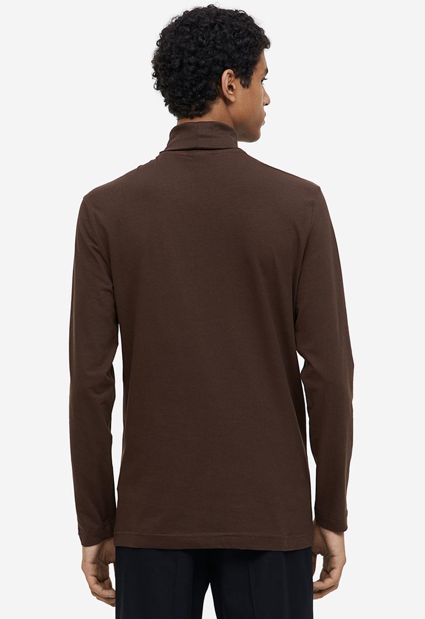H&M - Slim fit cotton polo-neck top - brown