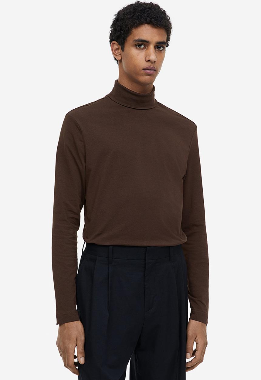 H&M - Slim fit cotton polo-neck top - brown