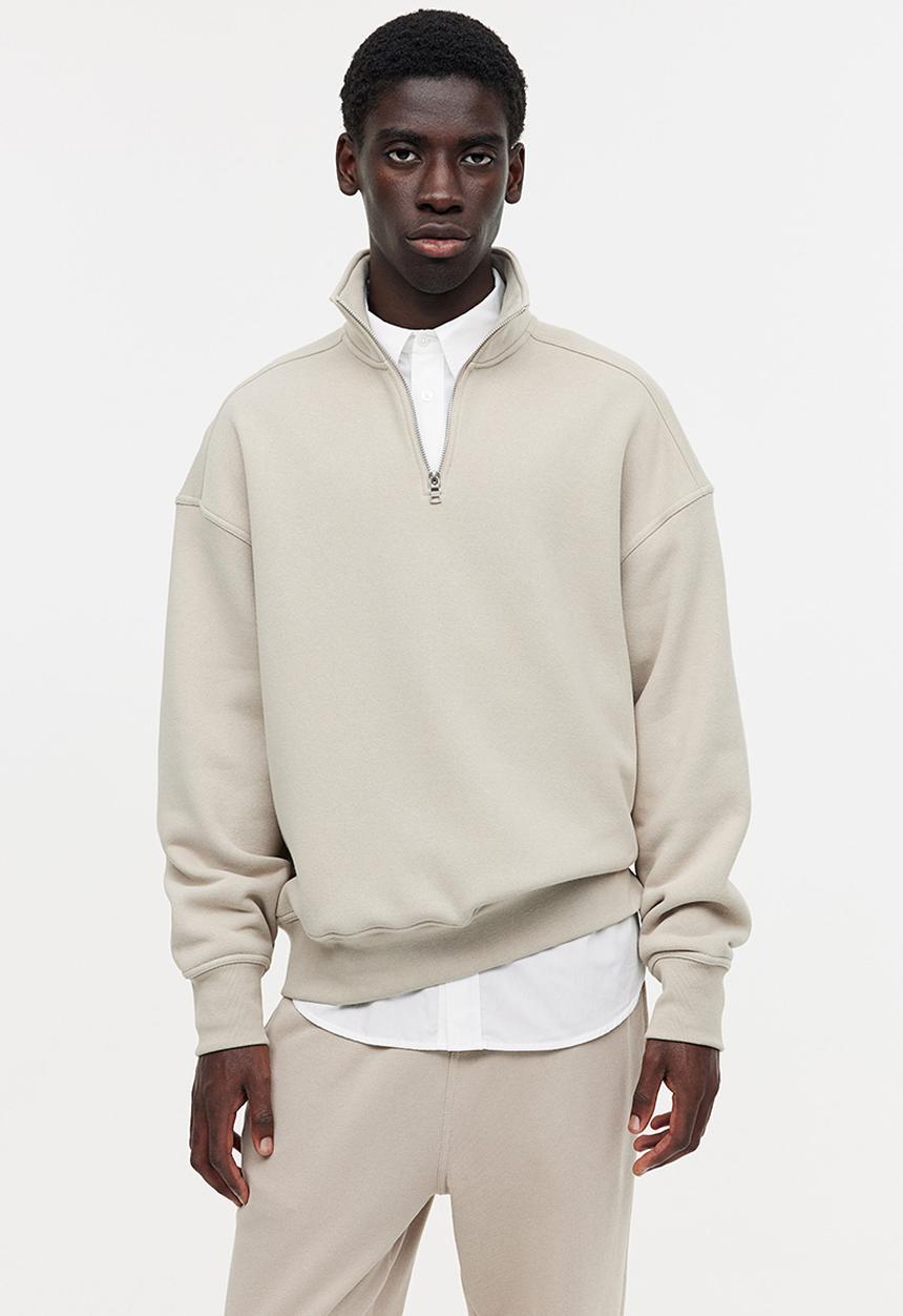 H&M - Oversized fit half-zip sweatshirt - beige