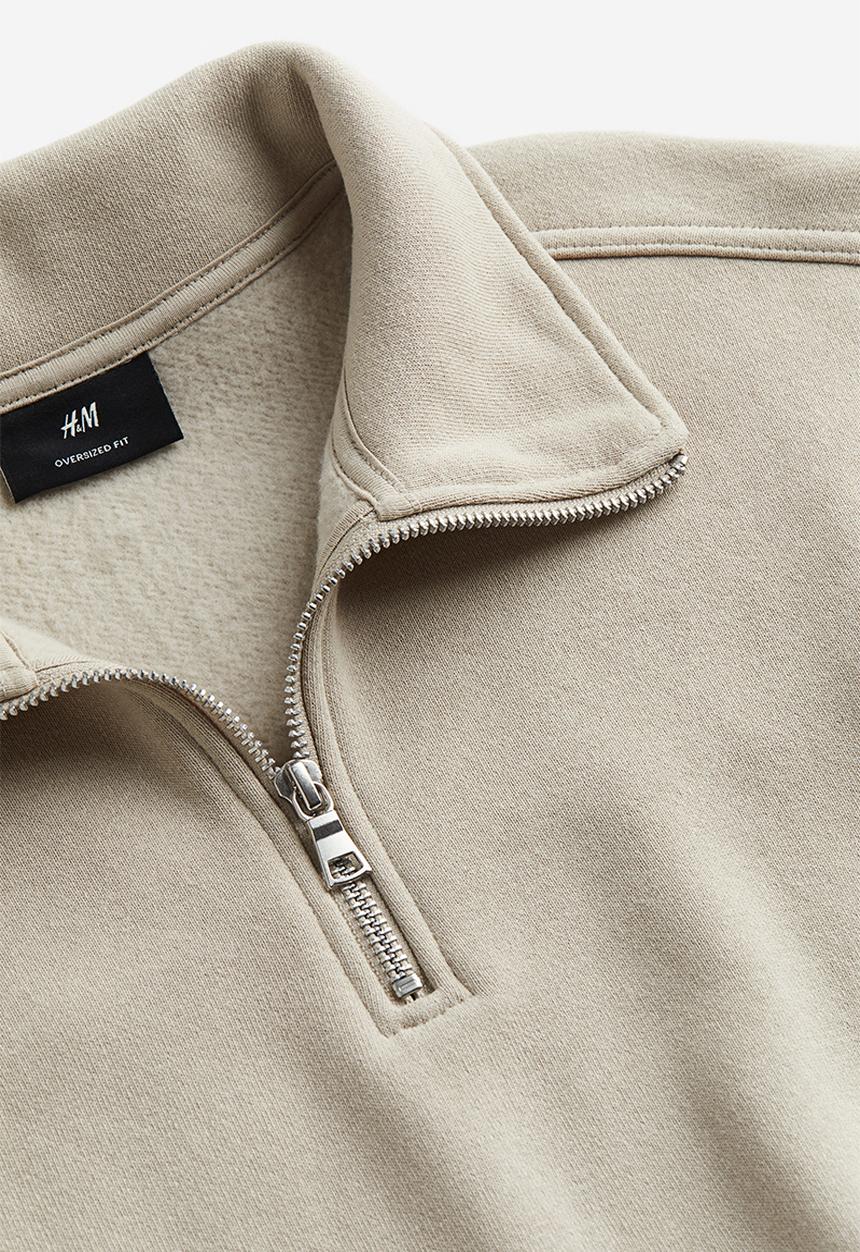 H&M - Oversized fit half-zip sweatshirt - beige