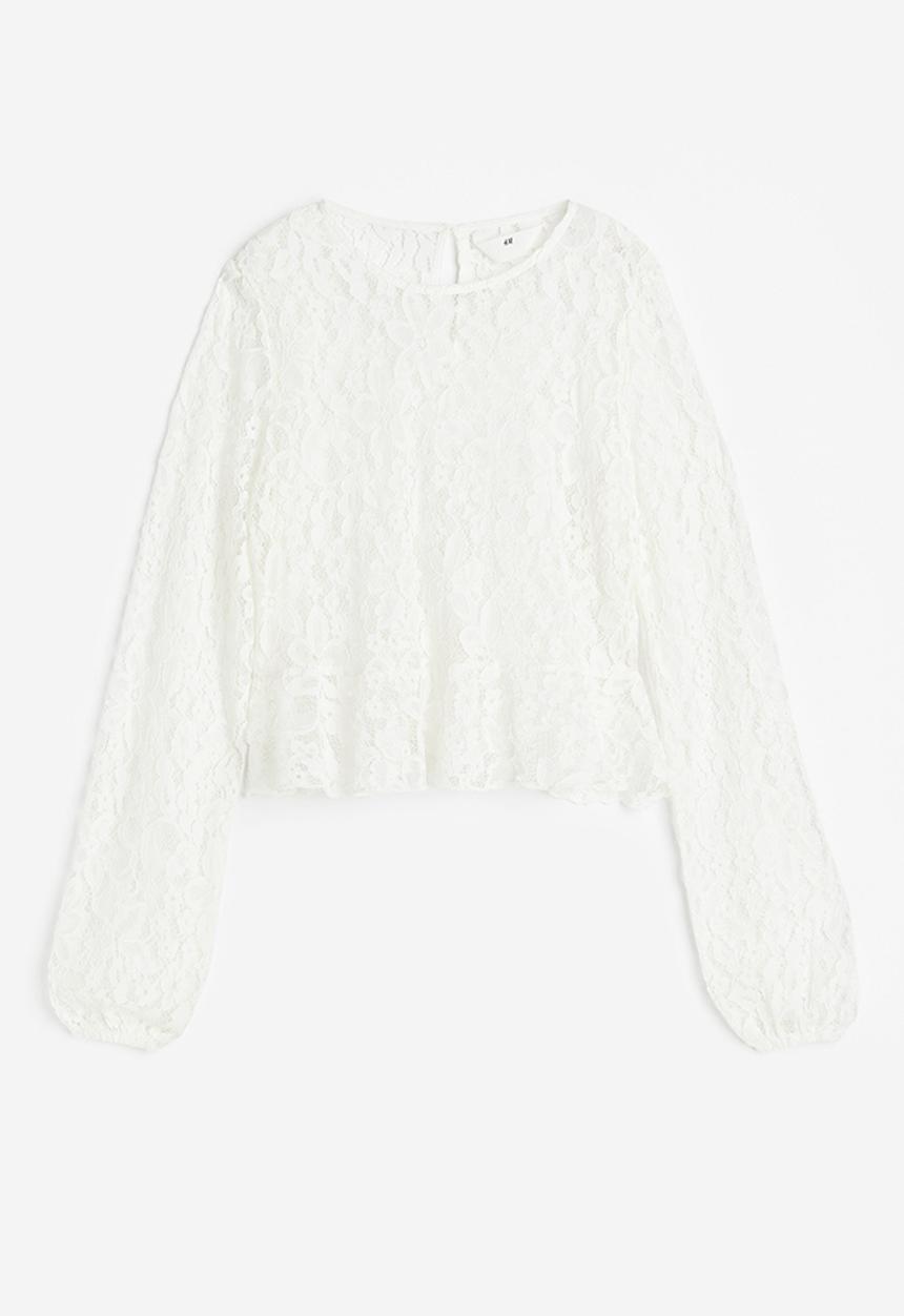 H&M - Lace peplum blouse - white