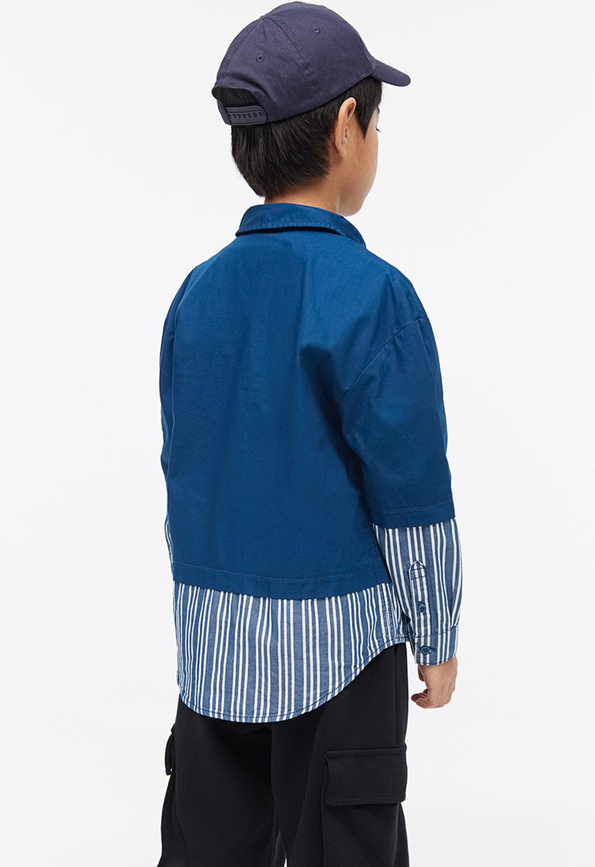 H&M - Oversized poplin overshirt - dark blue/striped