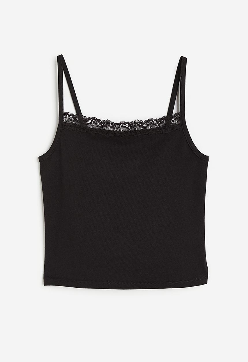 H&M - Lace-trimmed strappy top - black