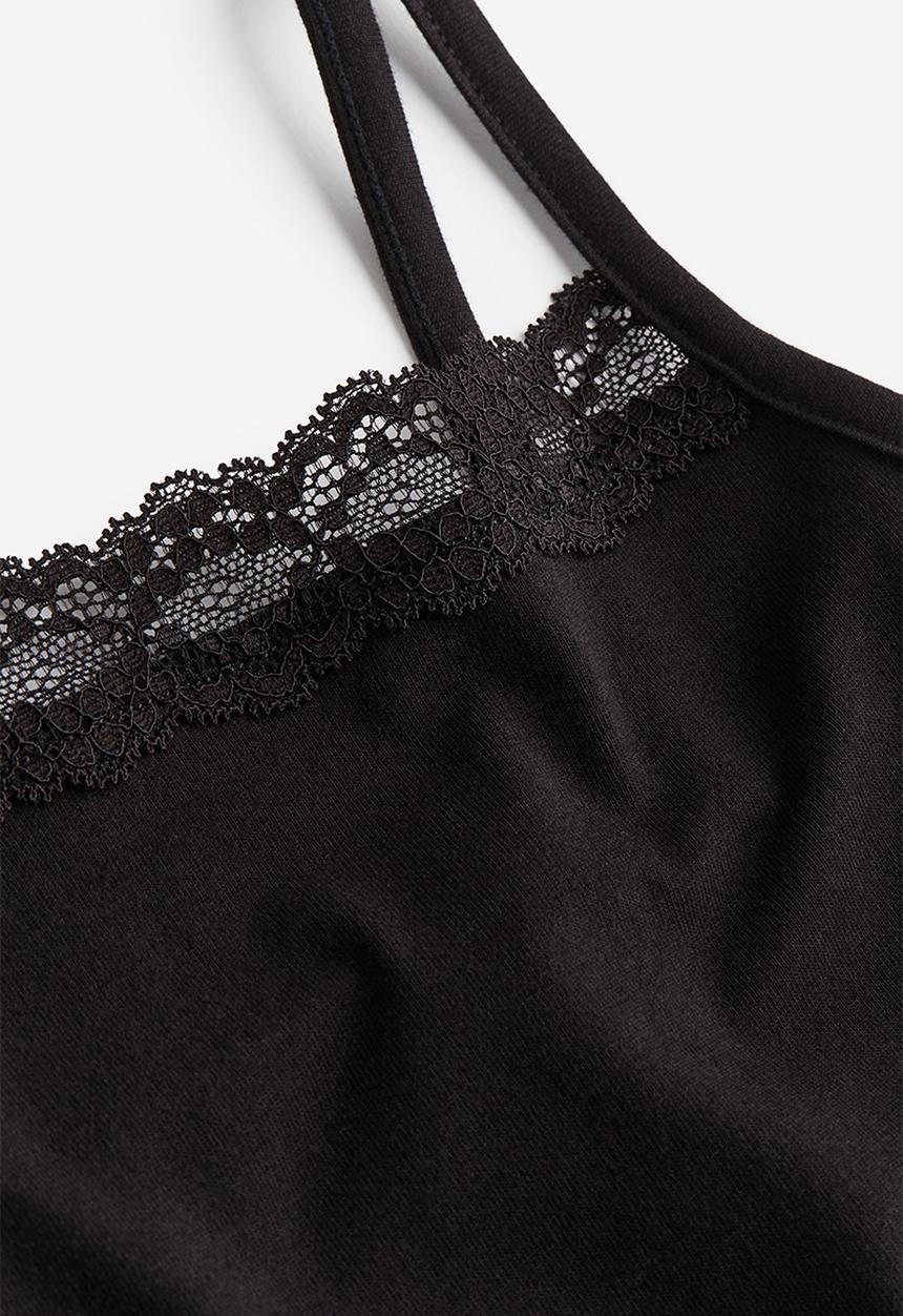 H&M - Lace-trimmed strappy top - black