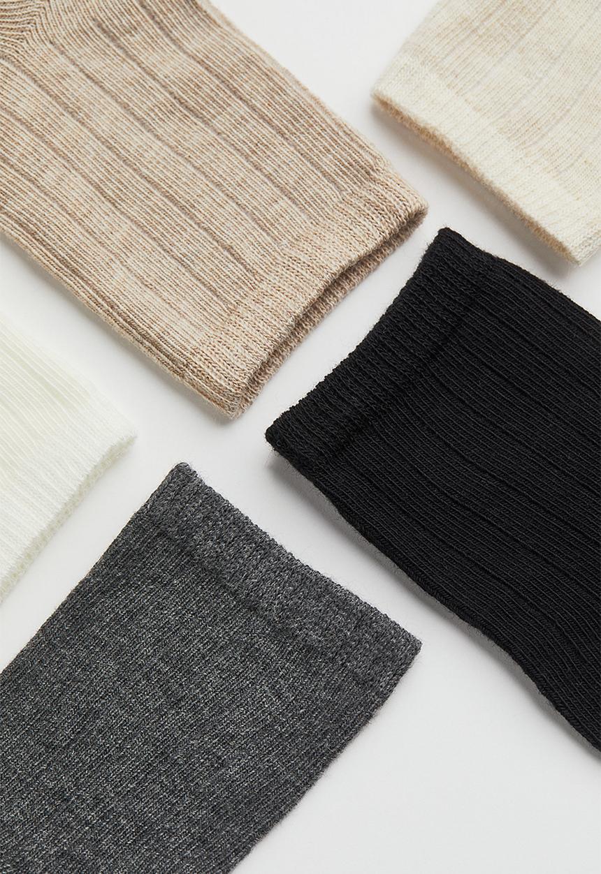 H&M - 5-pack textured-knit socks - beige, black, grey, white 