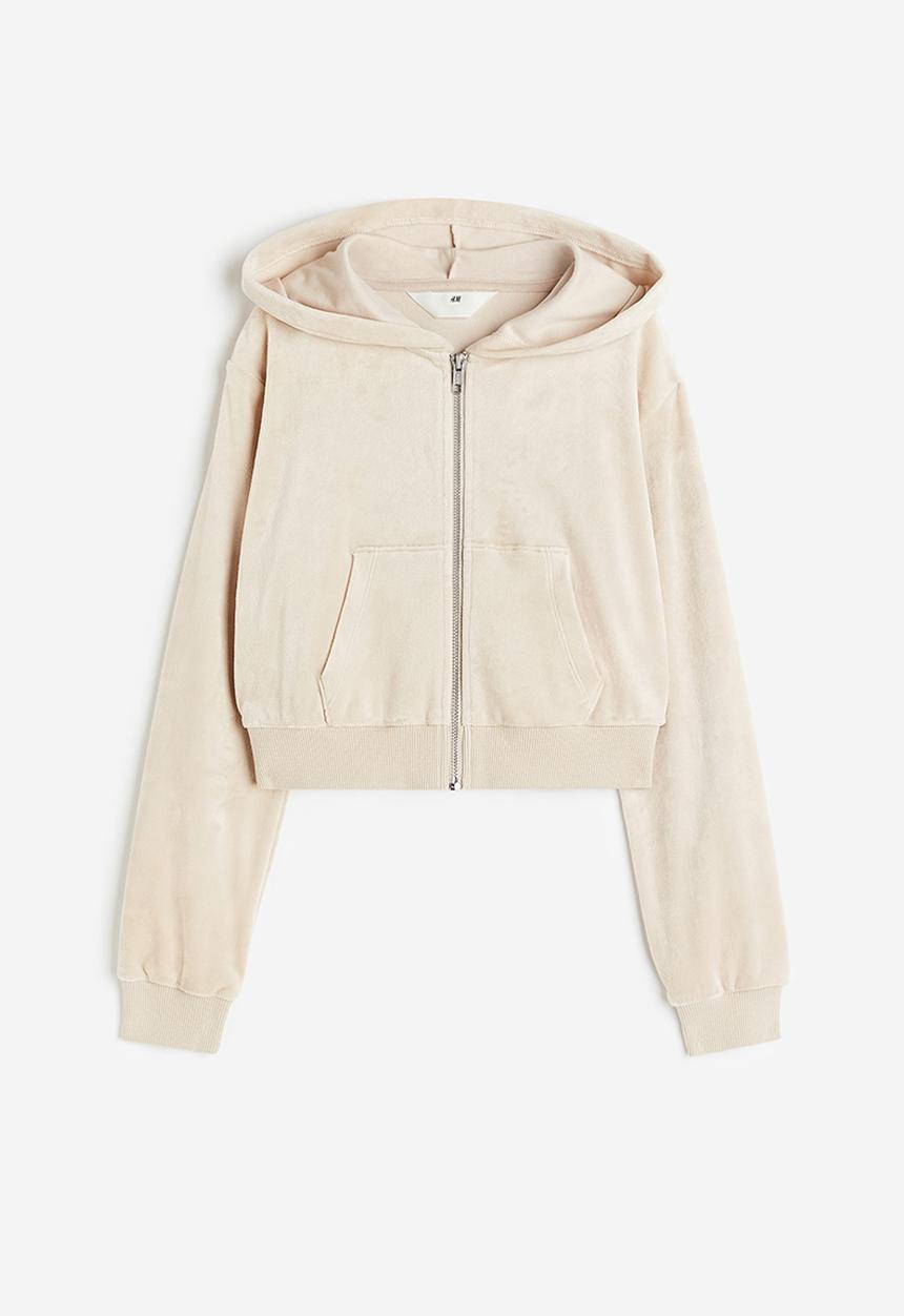 H&M - Velour zip-through hoodie - beige
