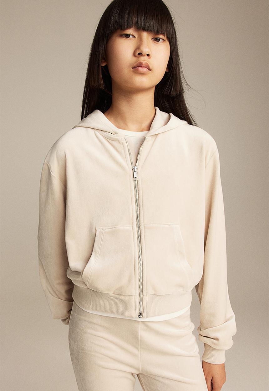 H&M - Velour zip-through hoodie - beige