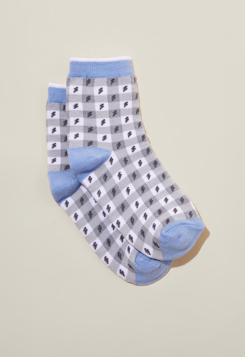 Cotton On - Single pack crew socks - dusk blue/lightning bolt gingham